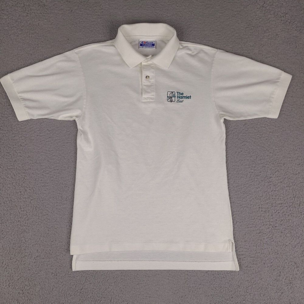 Vintage Hanes Classics Polo‎ Shirt Mens Medium White The Hamlet East Golf NY